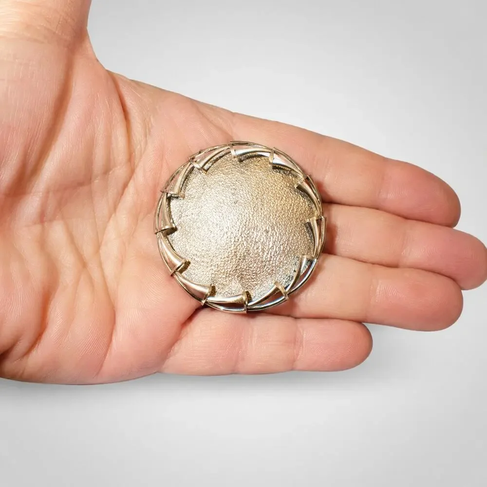 Vintage Signed Puccini Brooch Pin‎ Silver Tone Brushed Mid Century 2
